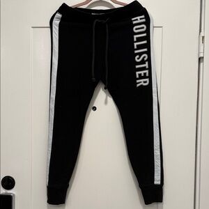Hollister Black Joggers with White Side Stripes and Logo medium